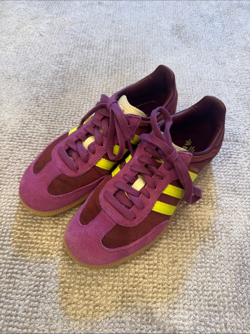 Purple & Yellow Adidas Sambas